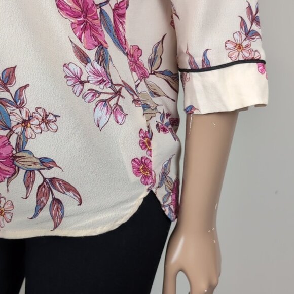 🍁B.Young Crepe Pajama Shirt Floral Print Buttoned Collared PJs Sleep Top - Picture 6 of 12